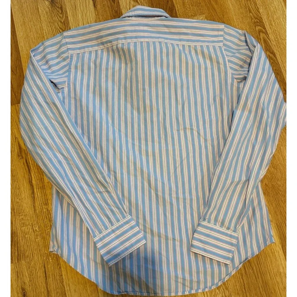 Ralph Lauren Sport Boys Slim Fit Button Shirt Blue Pink Stripe Size S Cotton